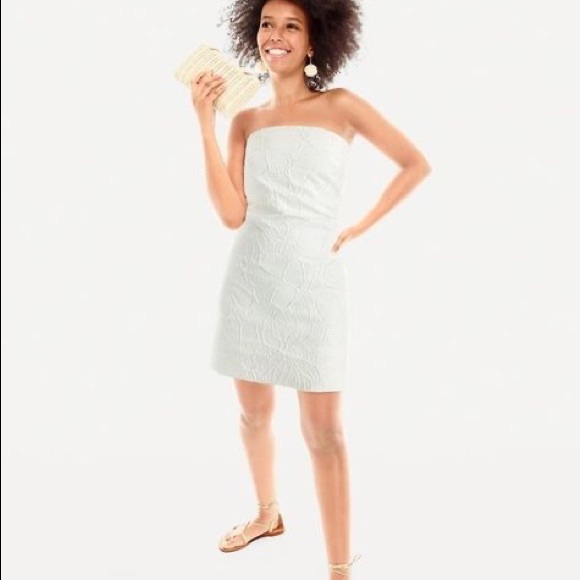 JCREW Party White Embossed Floral Dress 8 - Picture 2 of 15